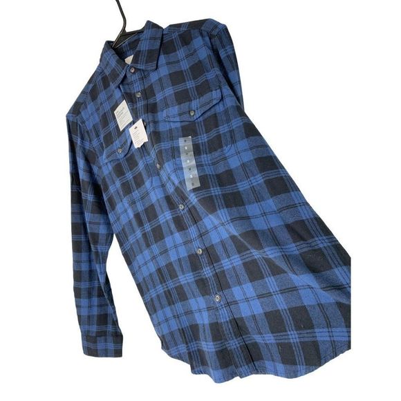 Men’s Sonoma blue plaid flannel shirt small NWT 5818 button casual - Picture 4 of 7